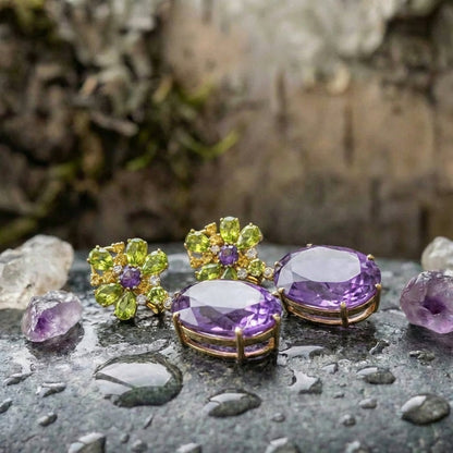 Vintage Purple Glass Green Earrings