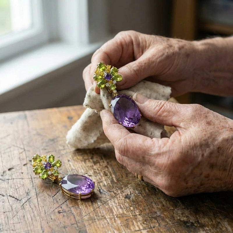 Vintage Purple Glass Green Earrings