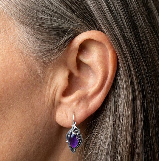 Purple Stone Dangle Earrings