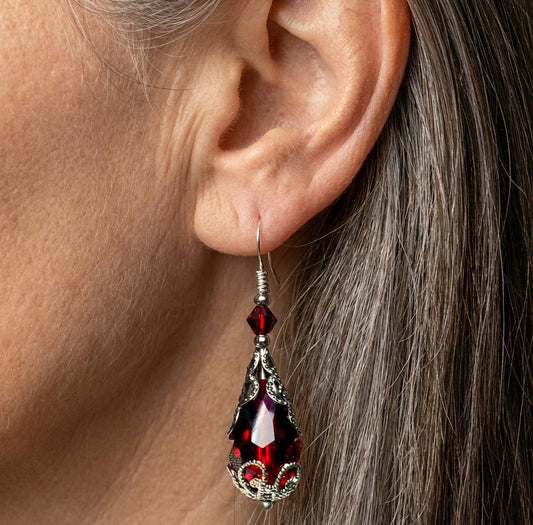 Red Crystal Drop Earrings