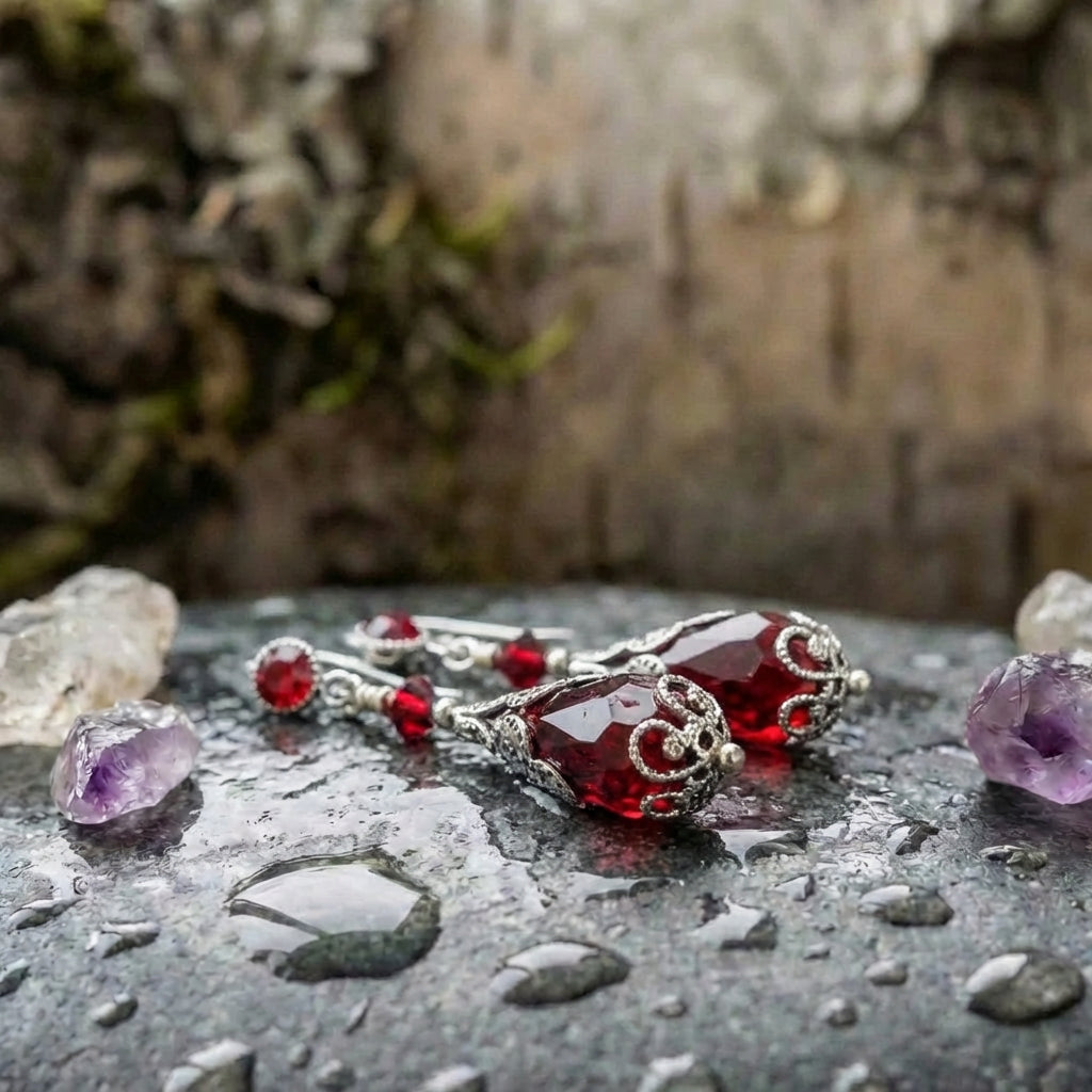 Vintage Red Crystal Drop Earrings