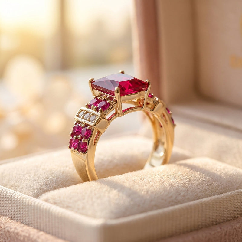Vintage Red Crystal And Gold Ring
