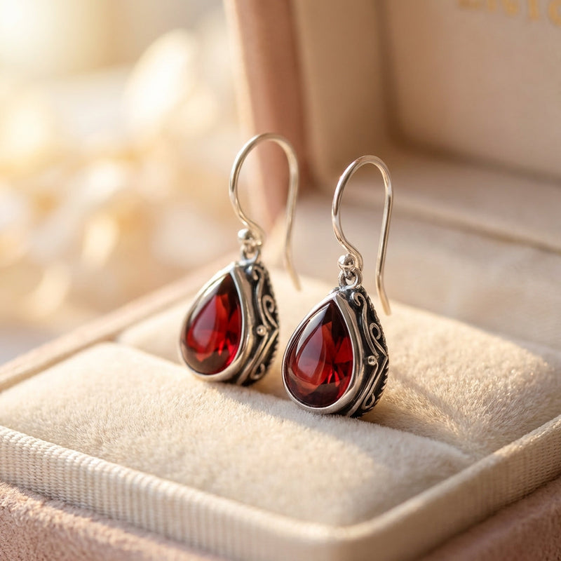 Vintage Red Stone Dangle Earrings