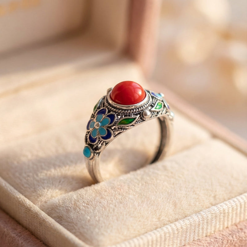 Vintage Red Stone Filigree Ring