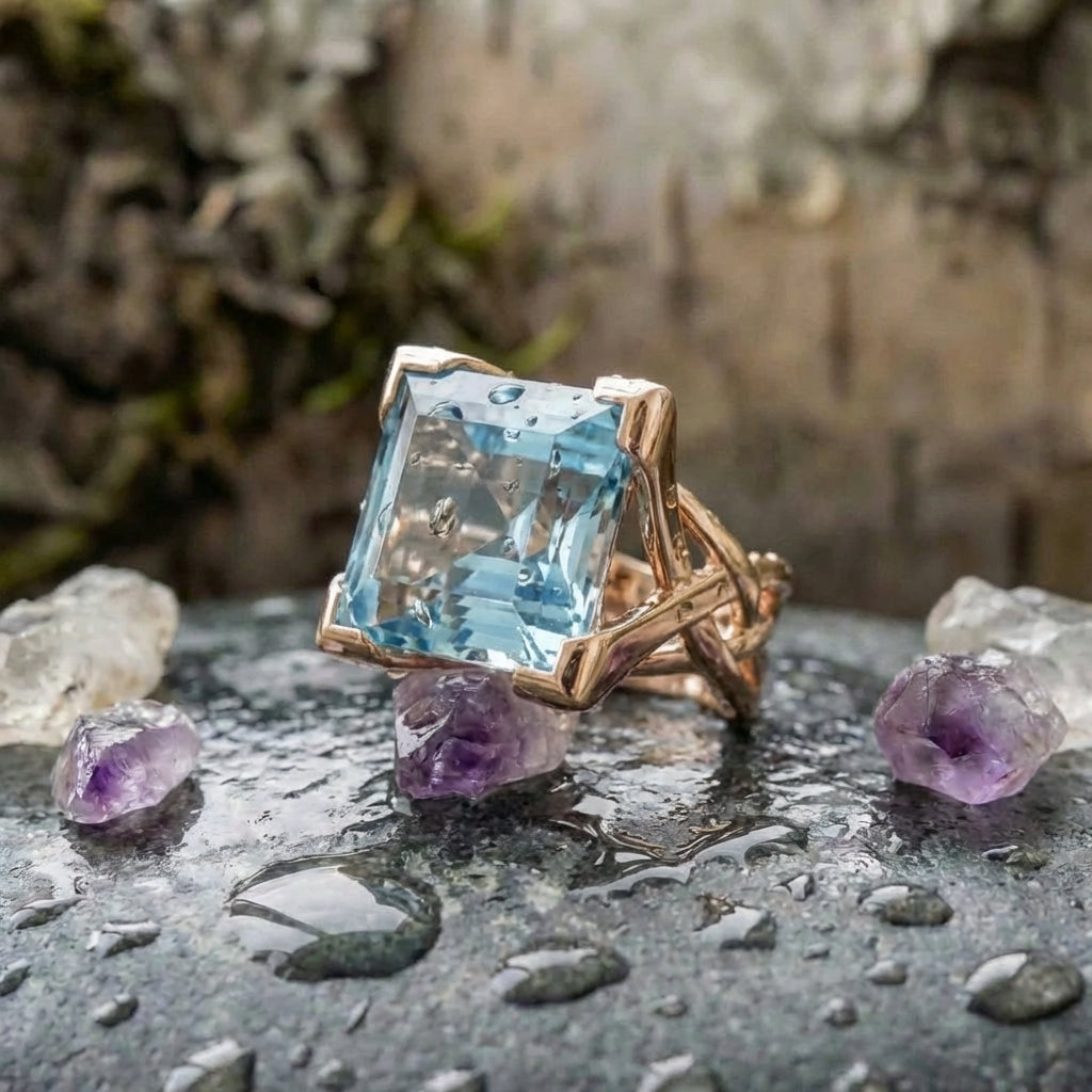 A Vintage Rose Gold Blue Zirconia Ring