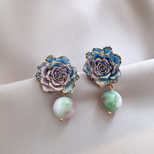 Vintage Rose Jade Earrings