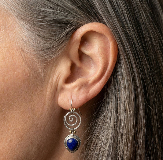 Round Blue Stone Dangle Earring