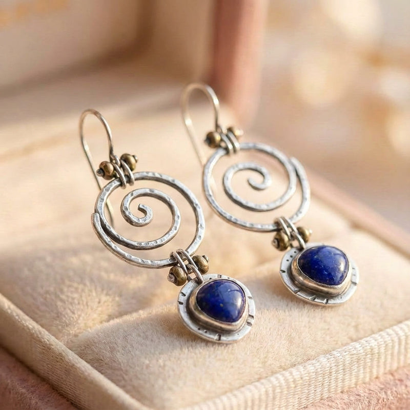Vintage Round Blue Stone Dangle Earring