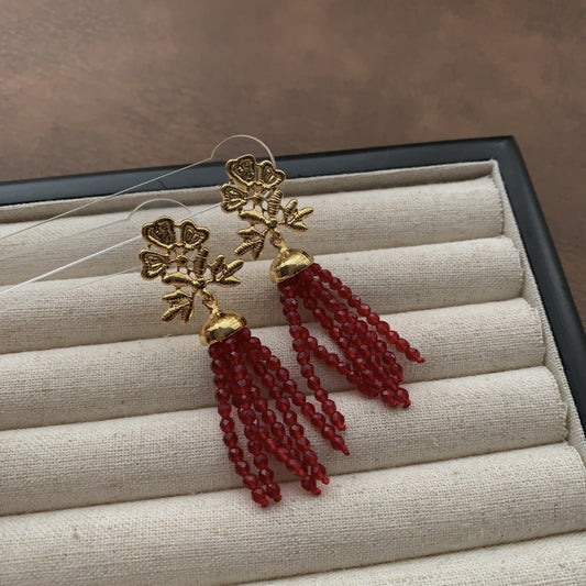 Vintage Ruby Beaded Earrings