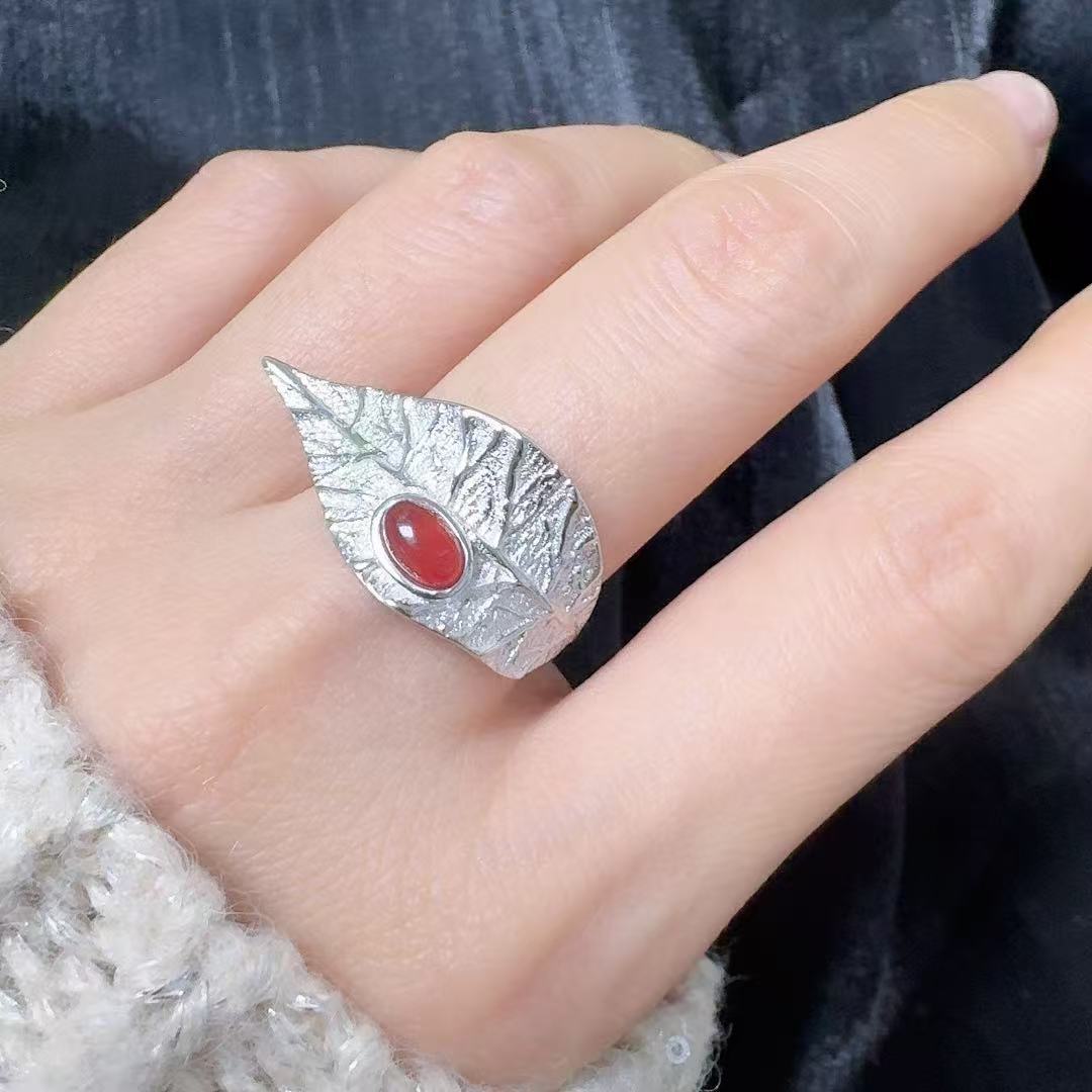 Vintage Ruby Leaf Ring