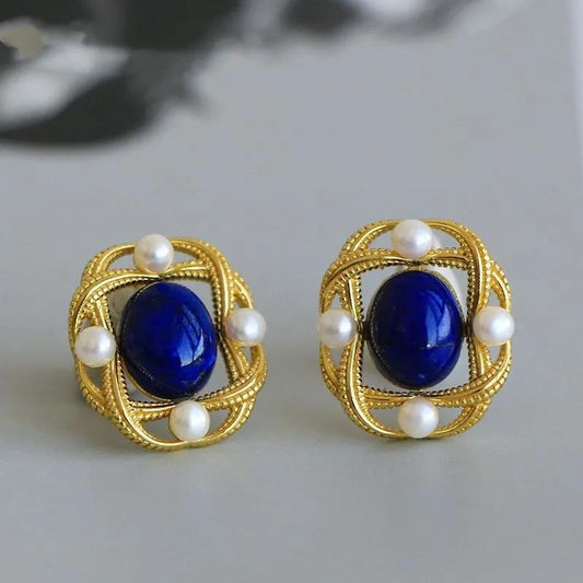Vintage Sapphire Pearl Earrings
