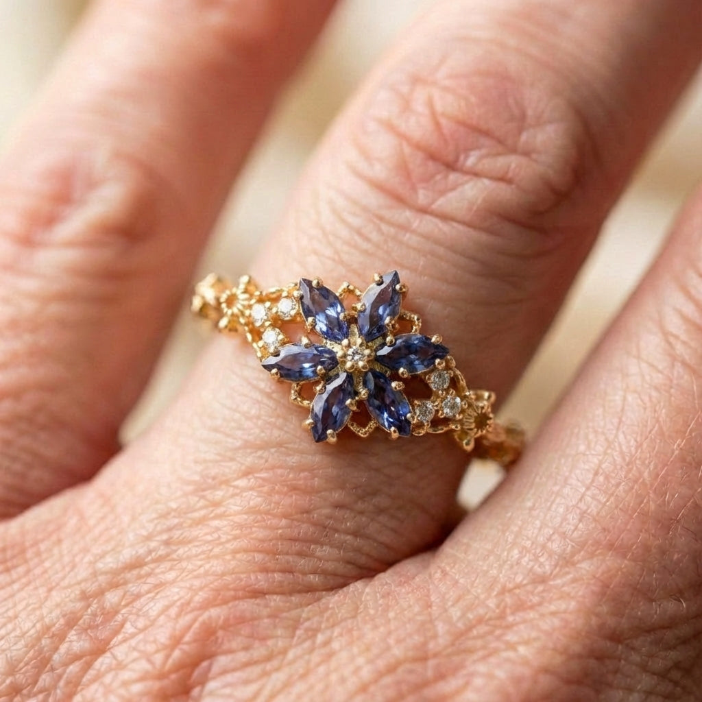 Sapphire Snowflake Ring