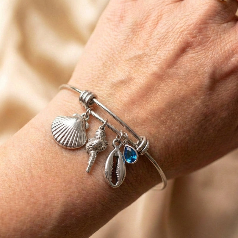 Shell Charm Adjustable Silver Bracelet