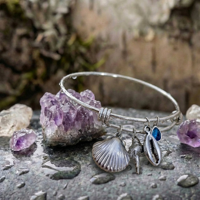 Vintage Shell Charm Adjustable Silver Bracelet