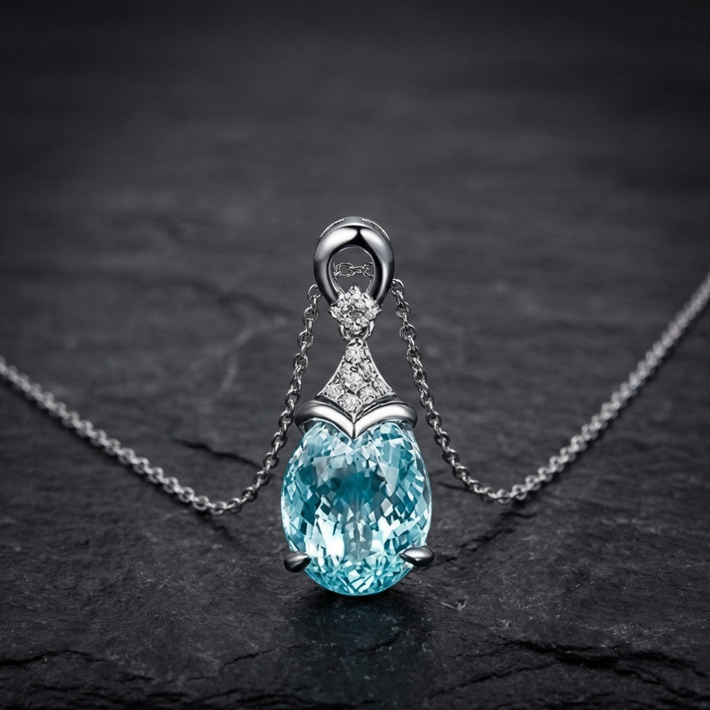 Vintage Silver Aqua Crystal Necklace
