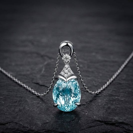 Vintage Silver Aqua Crystal Necklace