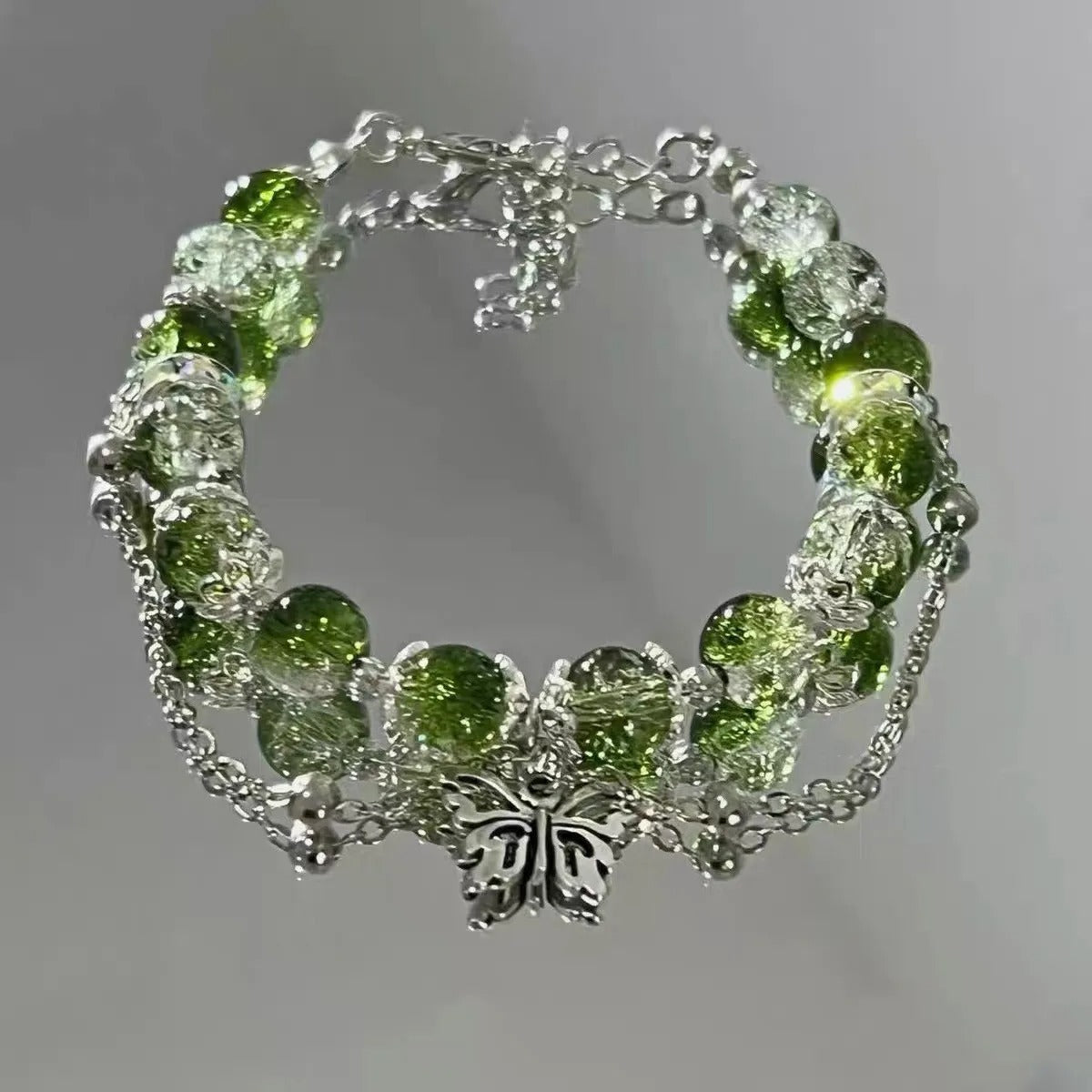 Vintage Silver Butterfly & Green Bead