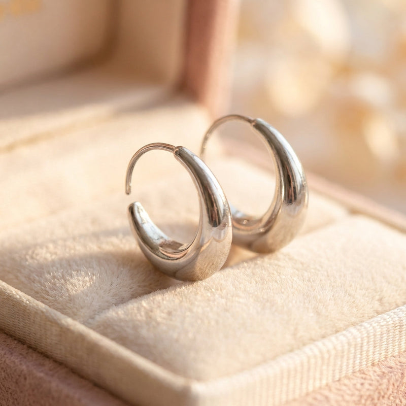 Vintage Silver & Curved Crescent Design Earrings