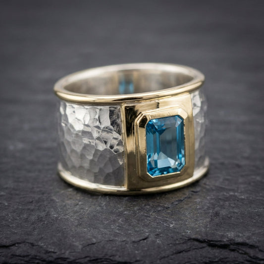 Vintage Silver & Gold Blue Crystal Ring