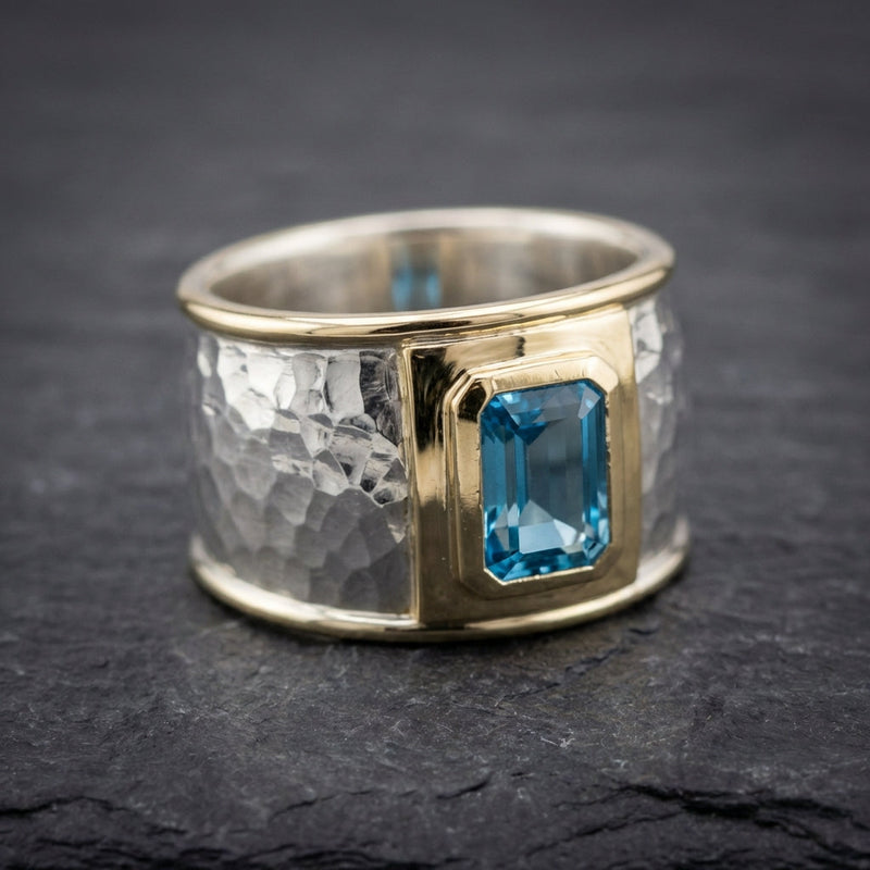 Vintage Silver & Gold Blue Crystal Ring