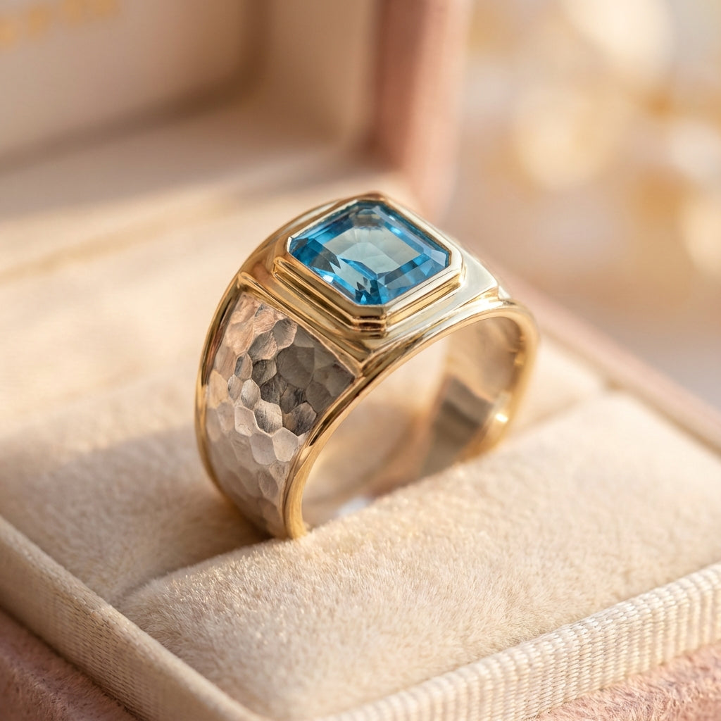 Vintage Silver & Gold Blue Crystal Ring