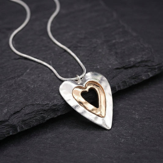 Vintage Silver & Gold Heart Pendant Necklace