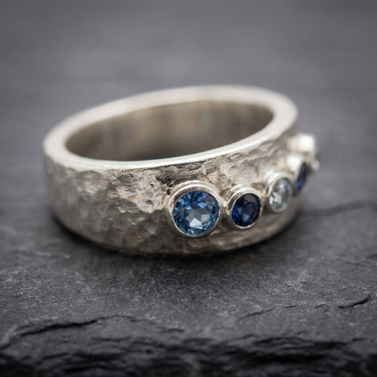 Vintage Silver Inlaid Blue Stones Ring