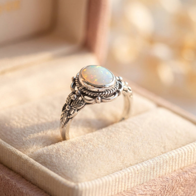 Vintage Silver & Opal Floral Ring