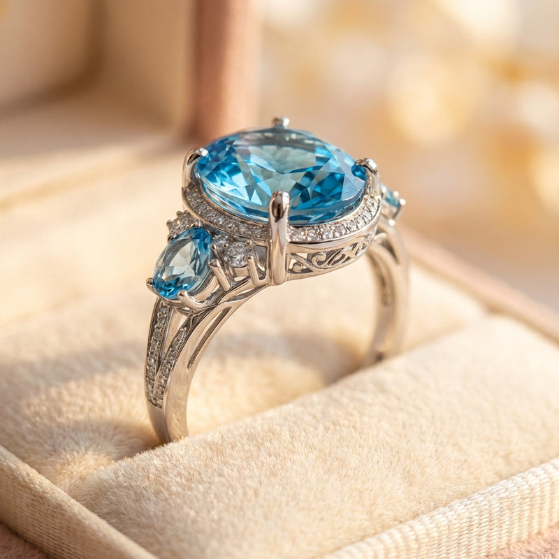 Vintage Silver Ring With Blue Crystal