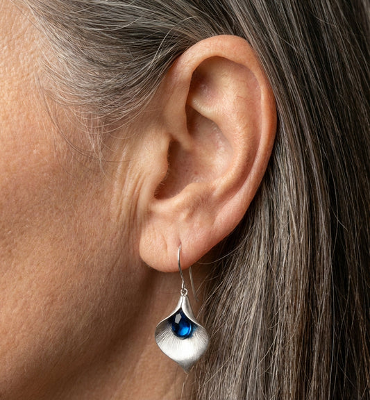 Silver & Sapphire Petal Earrings