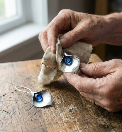 Vintage Silver & Sapphire Petal Earrings