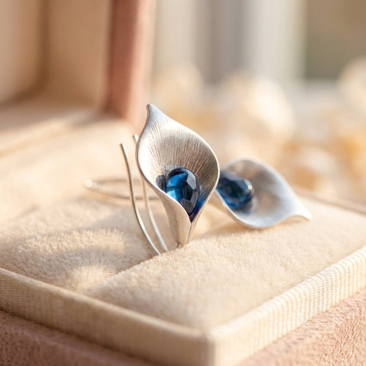 Vintage Silver & Sapphire Petal Earrings