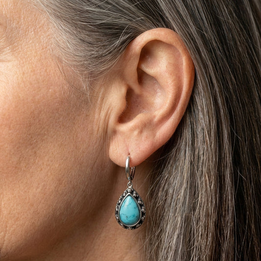 Silver Turquoise Teardrop Earrings