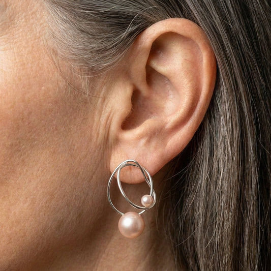 Silver Wire Pearl Pendant Earrings