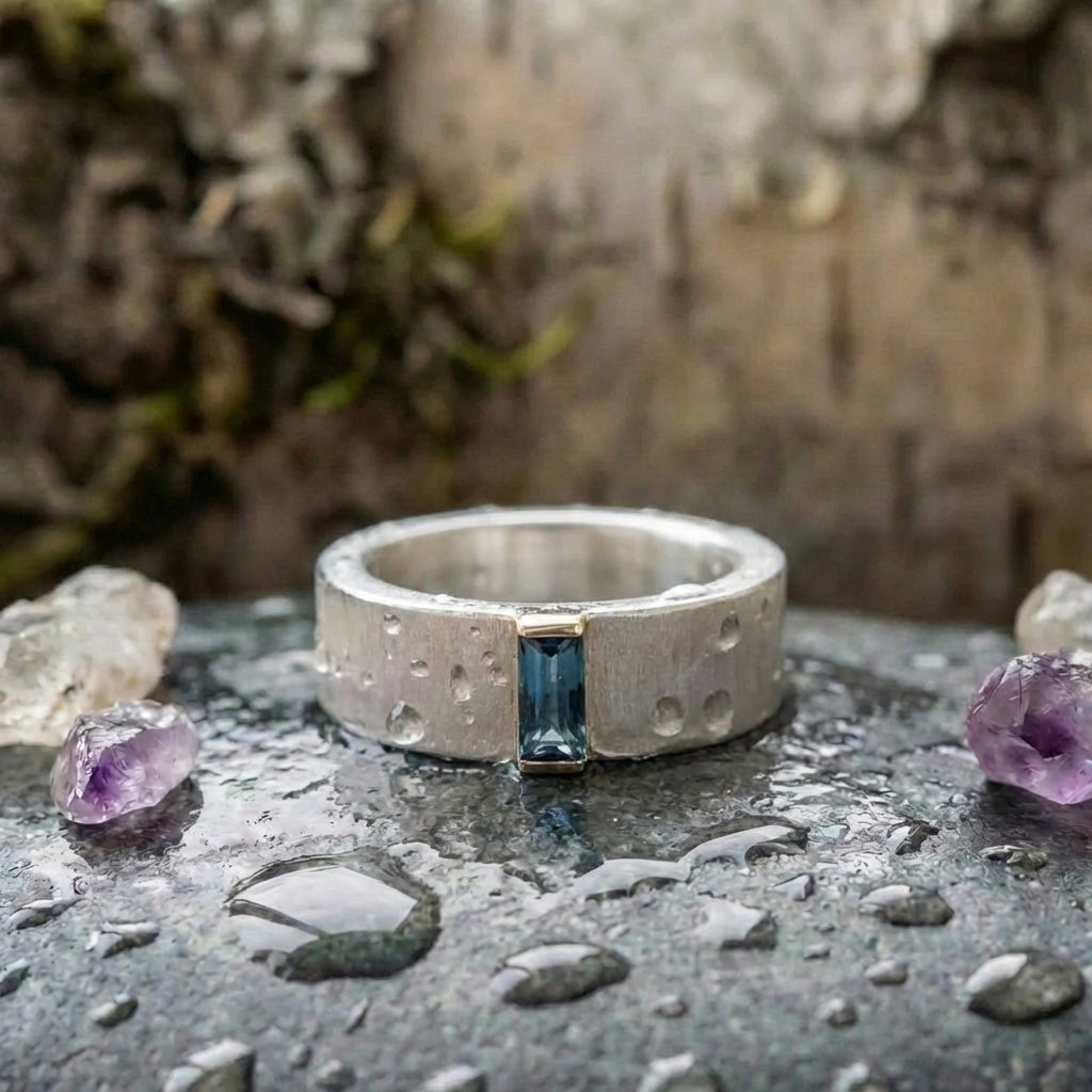 Vintage Sky Glass Silver Ring