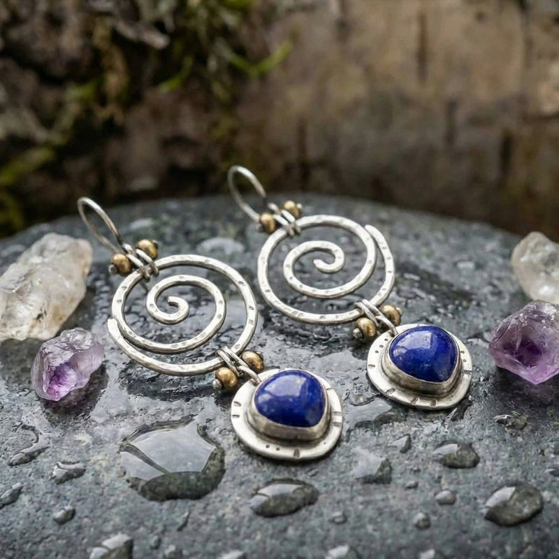 Vintage Spiral Lapis Earrings