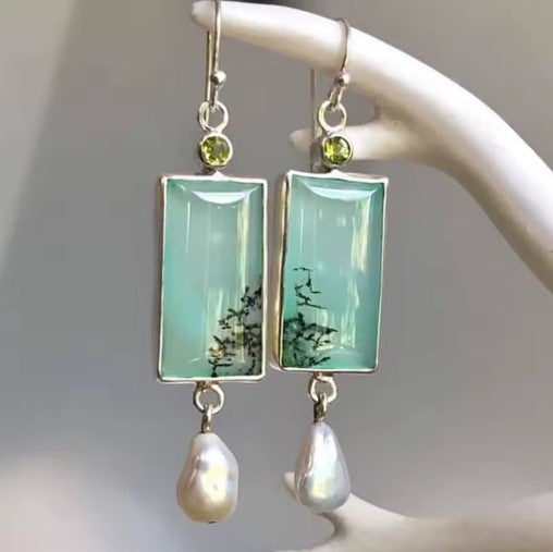 Vintage Square Green Opal Stone Dangle