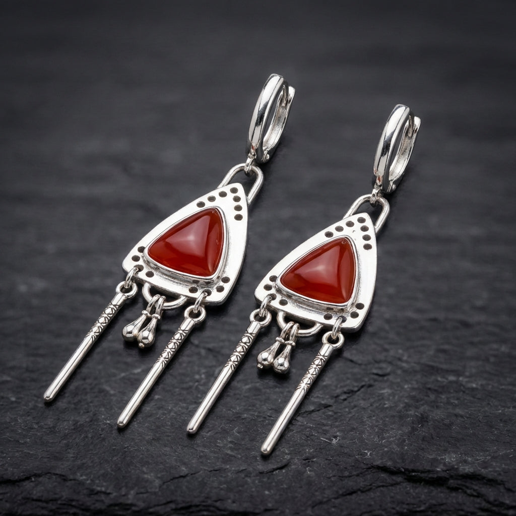 Vintage Tribal Triangle Amber Earrings