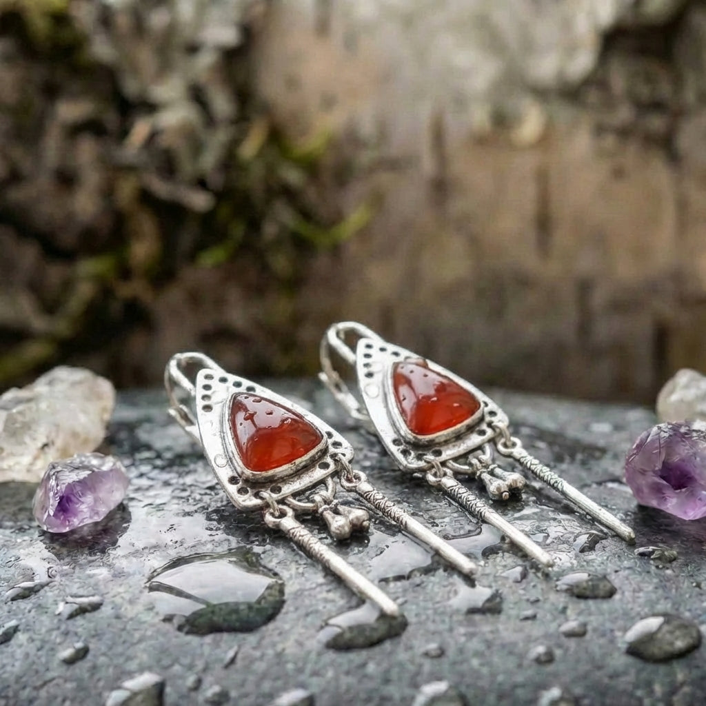 Vintage Tribal Triangle Amber Earrings