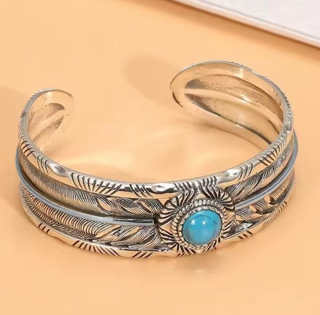 Vintage Turquoise Feather Silver