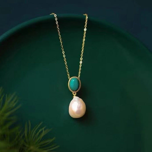 Vintage Turquoise Pearl Necklace