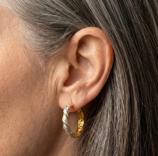 Twisted Pattern Hoop Gold Earrings