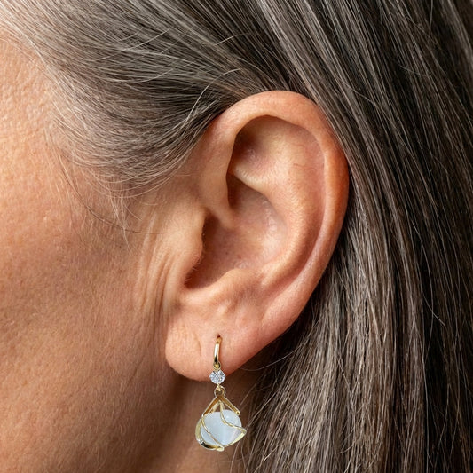 White Opal Dangling Golden Earrings