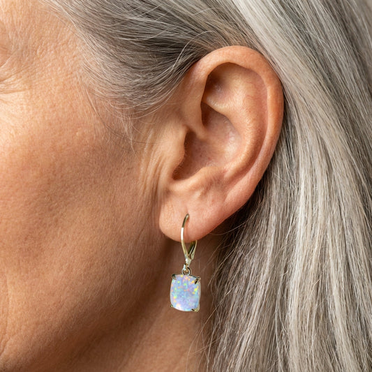 A White Opal Square Earrings Set