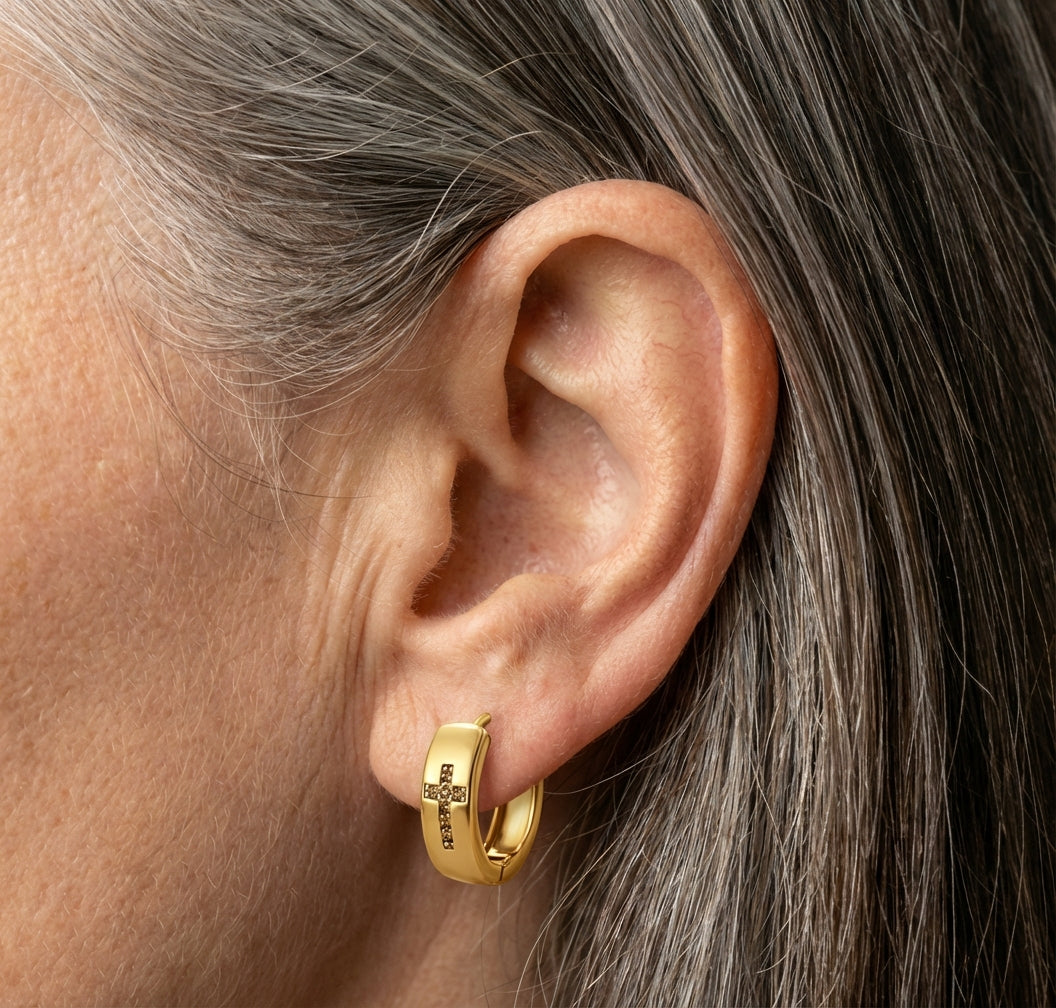 Zirconia Cross Gold Earrings