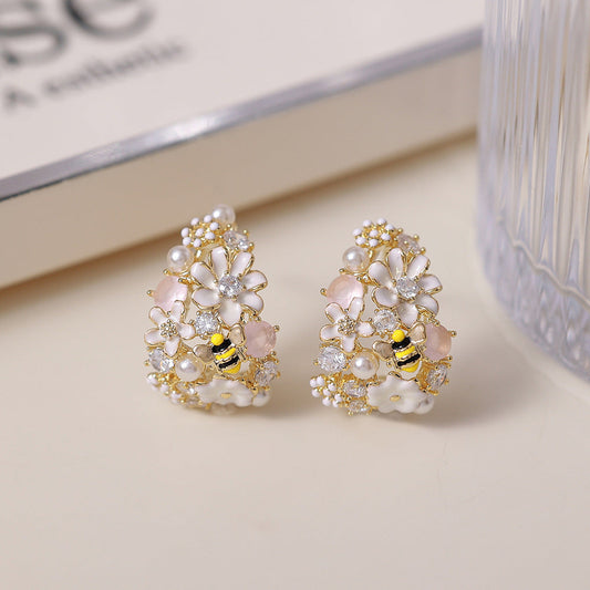 Whimsical Bee Pearl Earrings