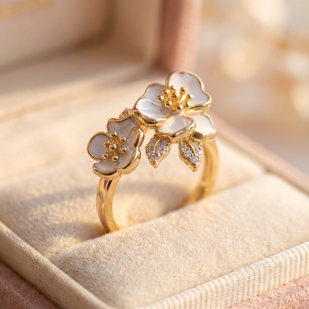 White Blossom Gold Ring