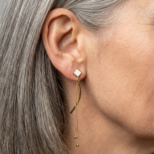 White Opal Pendant Earrings in Gold