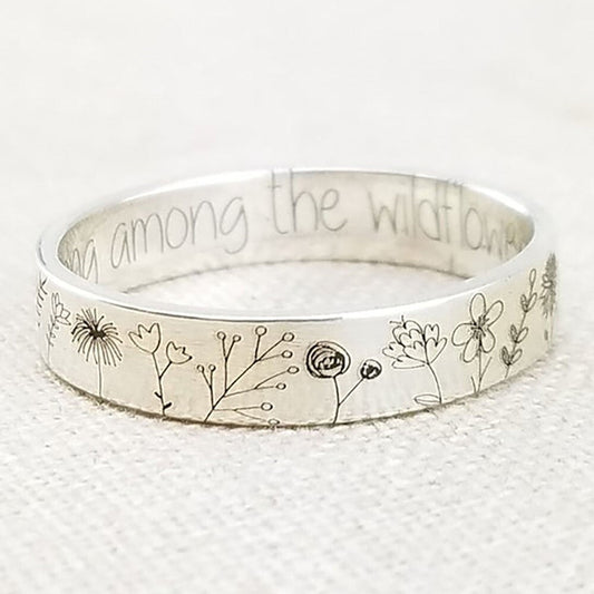 Wildflower Engraved Silver Band