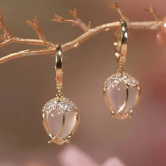 White Tulip Zirconia Earrings